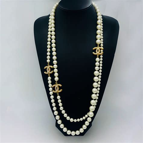 chanel cc necklace silver|chanel pearl long strand necklaces.